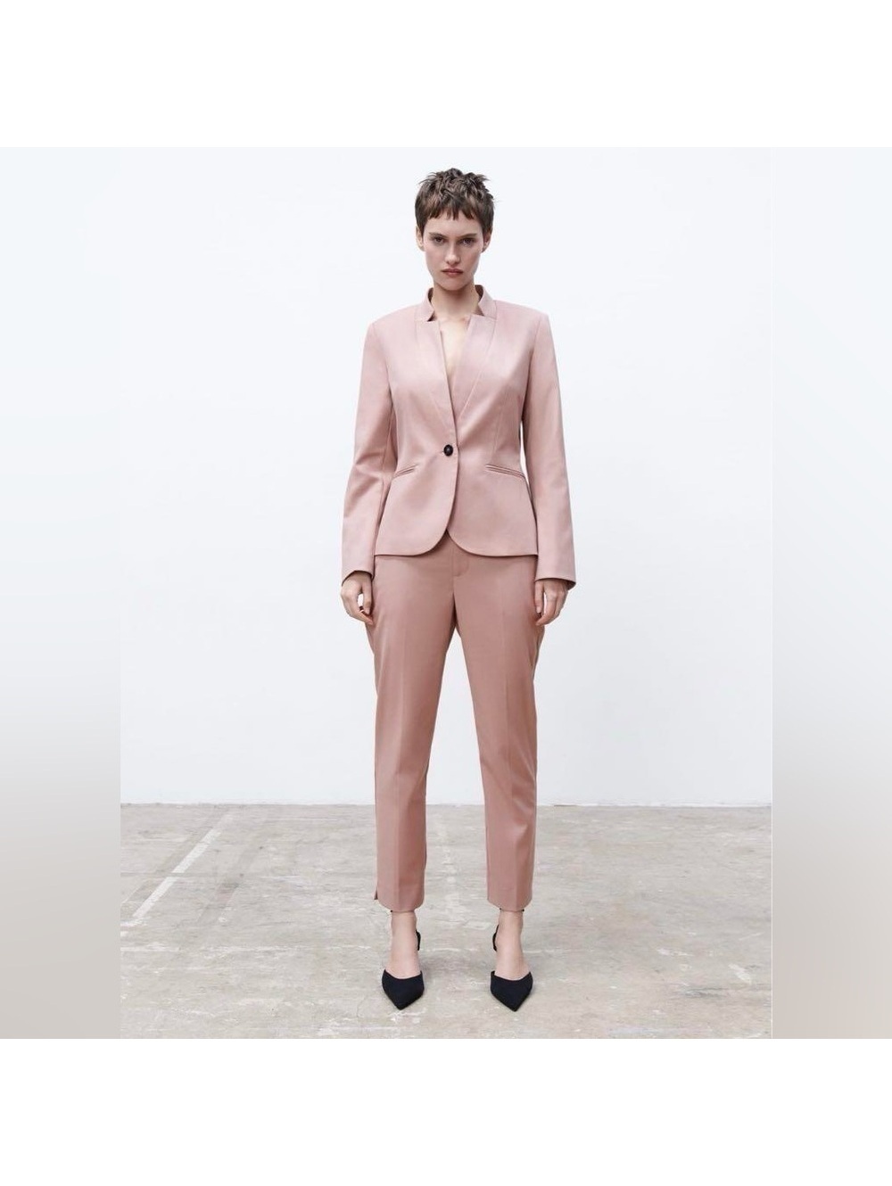 NWT Zara Heathered Tailored Blazer and Pant Set in Dusty Pink 2/4